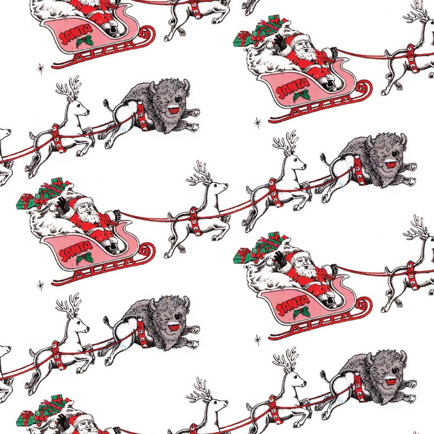 Wrapping Paper: Rudolph Buffalo Santa Sleigh