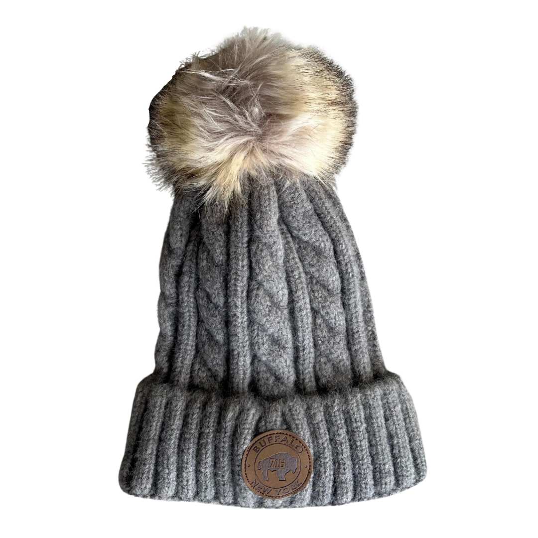Hat: Buffalo Leather Patch And Pom Pom