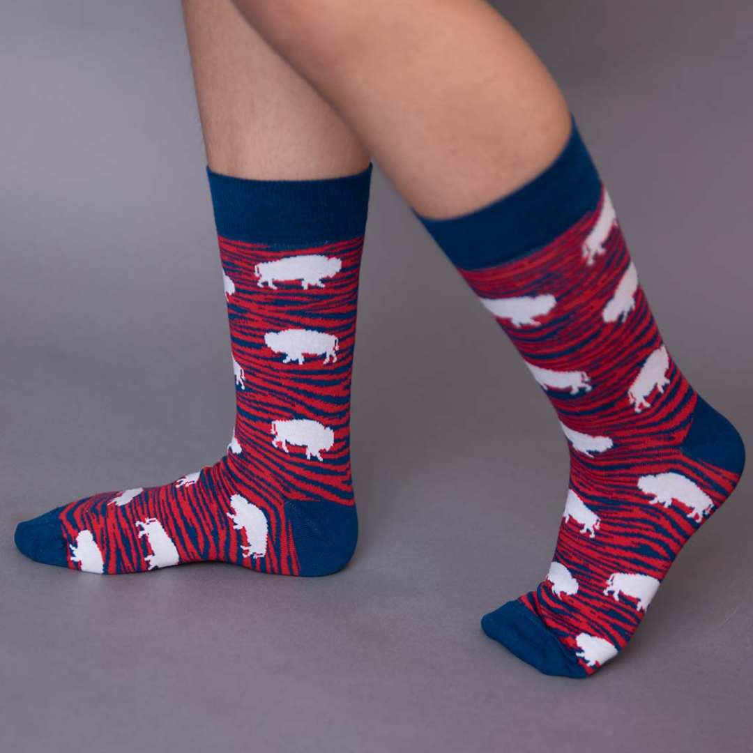 Socks: Red and Blue Zebra Buffalo