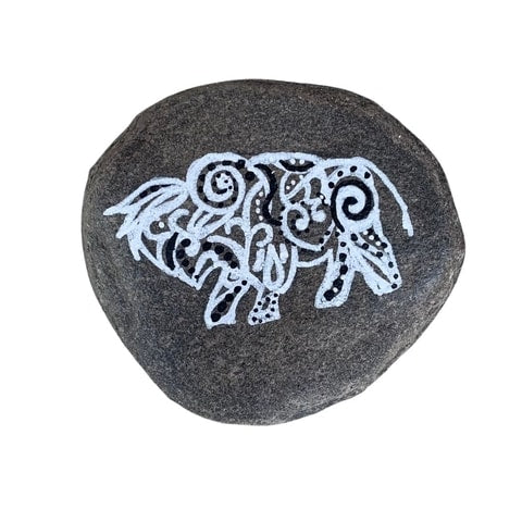 Hand painted Buffalo Rock (black/white)